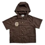 Brown Saint Vanity Nylon Button-Up Attachable Hood Tee Hood