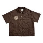 Brown Saint Vanity Nylon Button-Up Attachable Hood Tee
