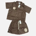 Brown Saint Vanity Nylon Hooded Button-Up Short Set