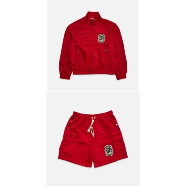 Red Saint Vanity Nylon Zip-up Short Set