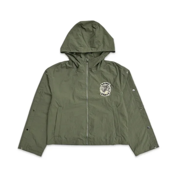 Army Green Saint Vanity Nylon Hooded Track Jacket