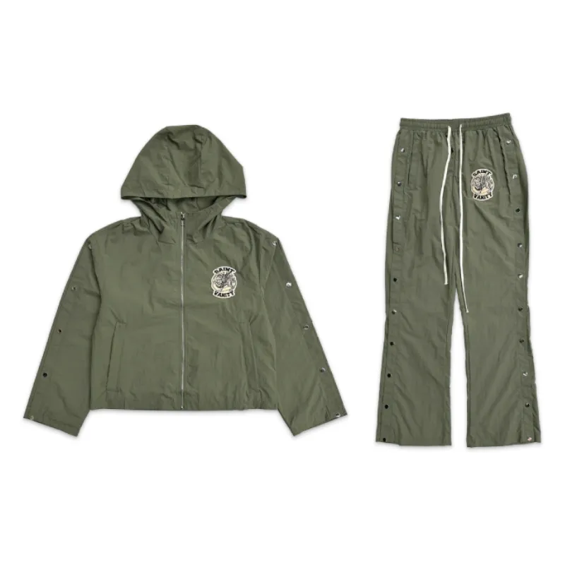 Army Green Saint Vanity Nylon Track Zip-Up Tracksuit - Saint Vanity Army Green Saint Vanity Nylon Track Zip-Up Tracksuit