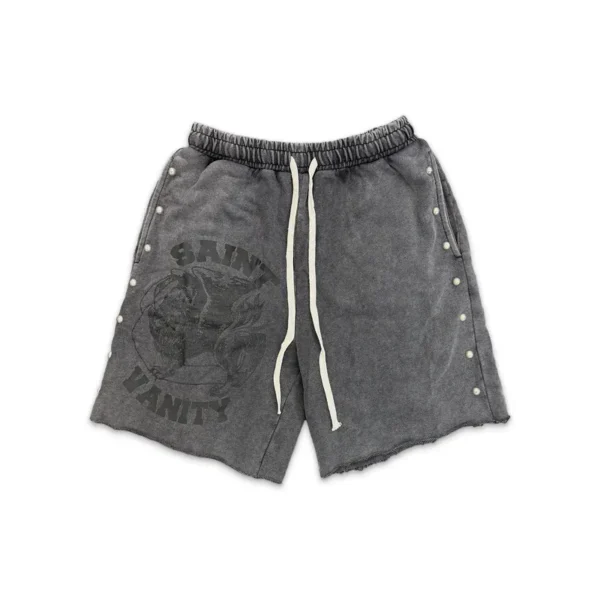 Faded Black Saint Vanity Terry Logo Shorts