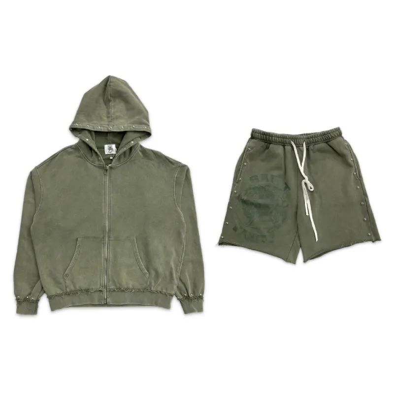 Olive Saint Vanity Terry Studded Logo Short Set - Saint Vanity Olive Saint Vanity Terry Studded Logo Short Set