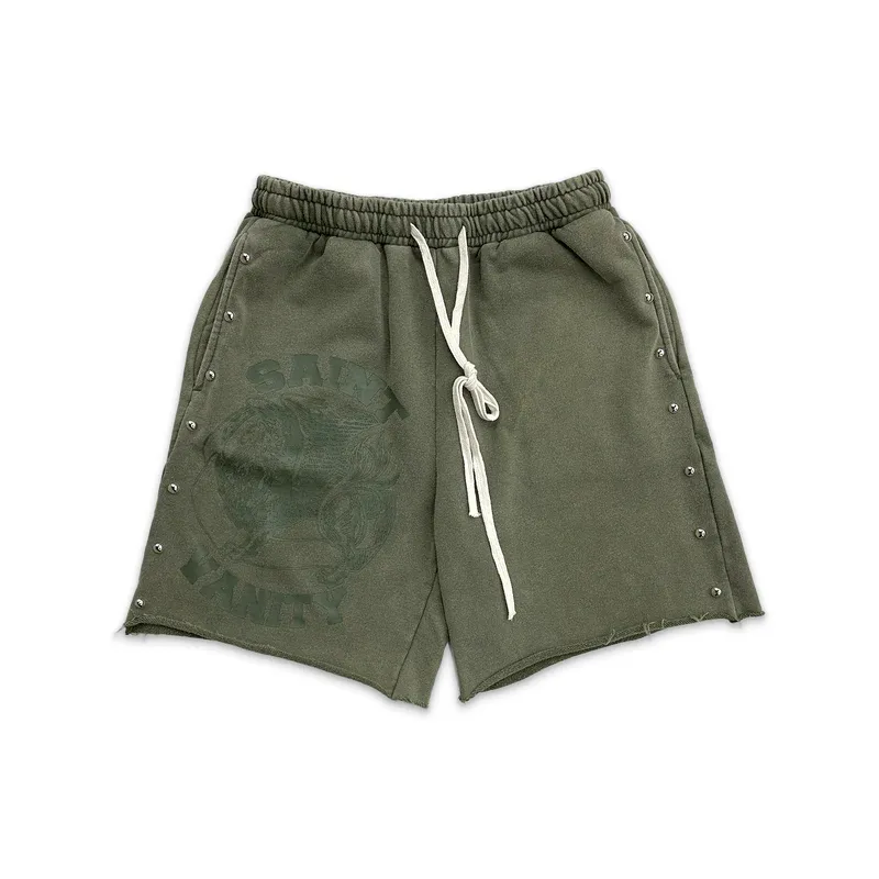 Olive Saint Vanity Terry Studded Logo Shorts - Saint Vanity Olive Saint Vanity Terry Studded Logo Shorts